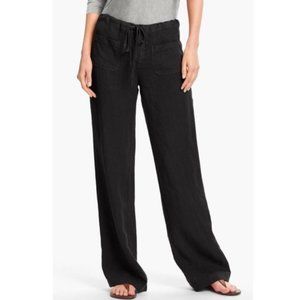 VINCE BlackLinen Drawstring Wide Leg Lounge Pants